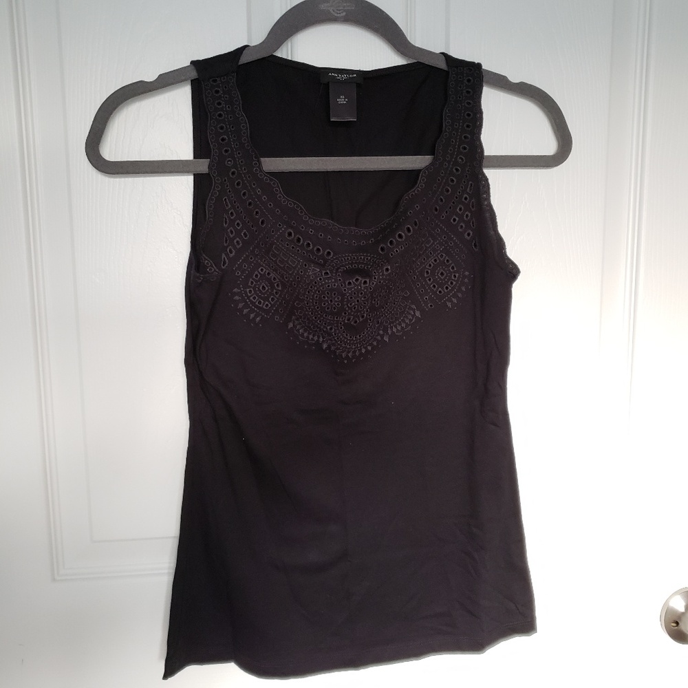 Ann Taylor Embroidered Tank Top Black